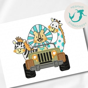 Safari Jeep embroidery design animals embroidery design machine lion embroidery pattern file instant download babys embroidery design