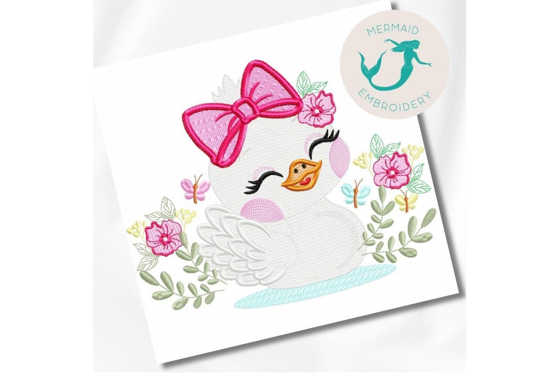 Swan Ribbon Swan Ribbon Embroidery Design Baby Embroidery Design Machine Animals ...