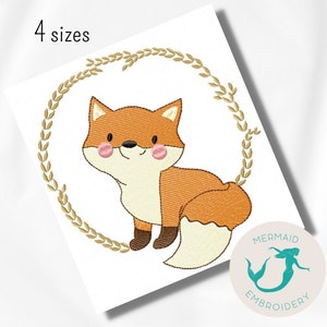 Cute fox embroidery design animals embroidery design machine kids embroidery pattern file instant download baby embroidery design