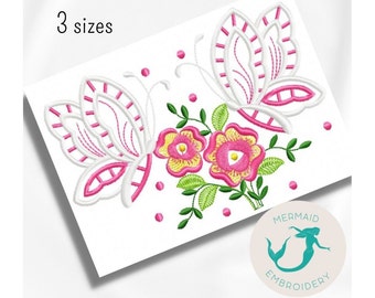 Flowers embroidery design Butterfly embroidery design machine floral embroidery pattern file instant download towel embroidery design