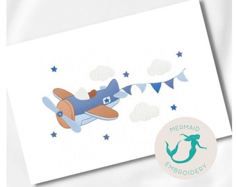 Blue Plane embroidery design, boy embroidery design machine, baby embroidery pattern, file instant download, veihicles embroidery design