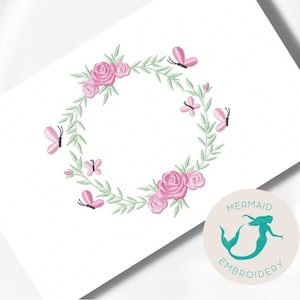 Broderidesign med fjärilsram, broderidesign, maskin, blombroderimönster, fil, direktnedladdning, babybroderi