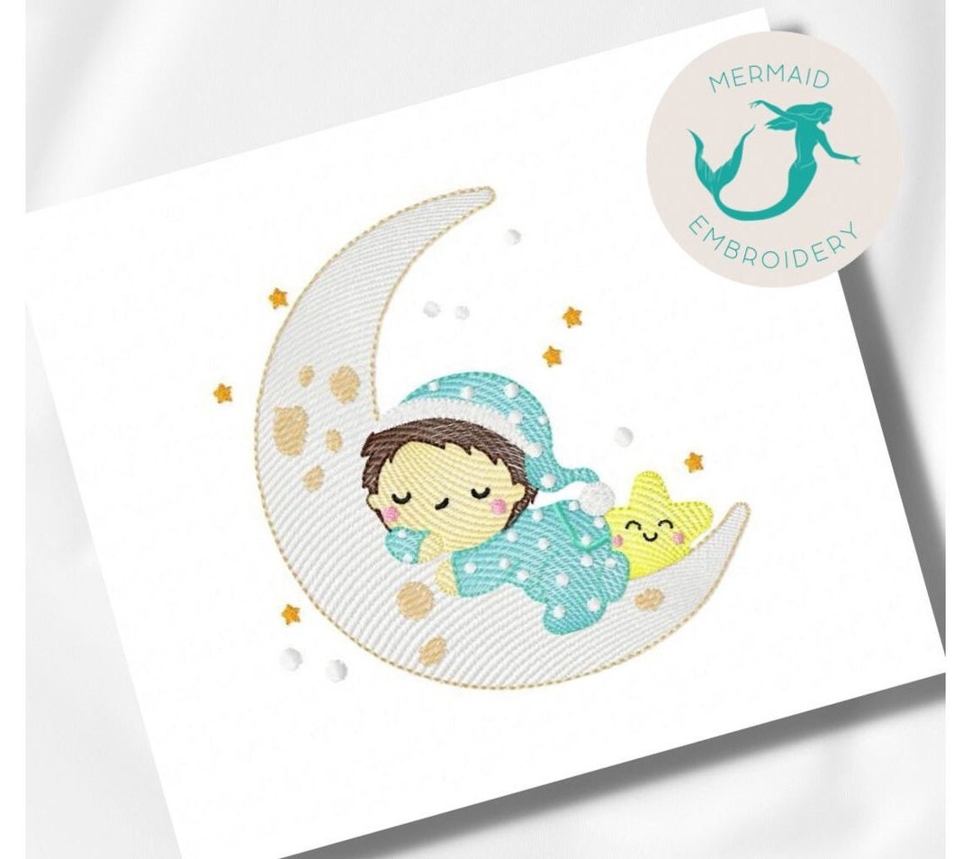 Cute Baby Boy Moon Embroidery Design Newborn Embroidery Etsy