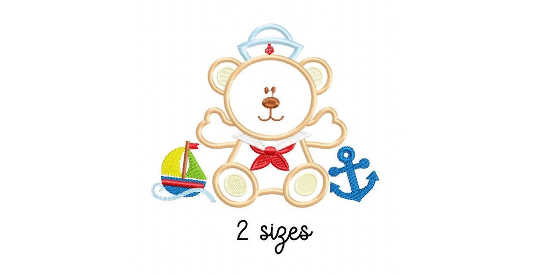 Sailor bear applique embroidery design boy embroidery design  etsy