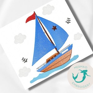 Blå båt broderidesign pojke broderidesign maskin baby broderimönster fil direkt nedladdning babyfordon broderi