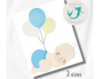 Baby Boy Ballon Stickdatei, Stickdatei Baby Junge