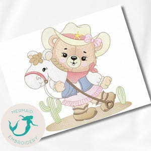 Bear Cowgirl Horse 2 embroidery designs girl embroidery design machine bear embroidery pattern file instant download baby embroidery baby