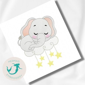 Elephant Cloud embroidery design, baby embroidery design machine, Animal embroidery pattern, file instant download, newborn embroidery