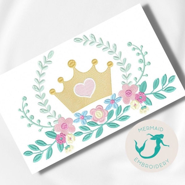 Crown embroidery design, flowers embroidery design machine, floral embroidery pattern, file instant download, baby embroidery design