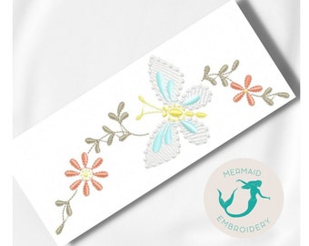 Delicate Butterfly embroidery design, flowers embroidery design machine, floral embroidery pattern, file instant download, towel embroidery