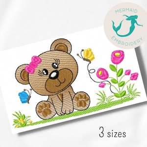 Cute Bear Girl Garden embroidery design baby embroidery design machine bear embroidery pattern file instant download baby embroidery design