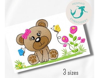 Lindo oso Niña jardín diseño de bordado de bebé bordado máquina de diseño de bordado de oso archivo de patrón de bordado de oso descarga instantánea diseño de bordado de bebé