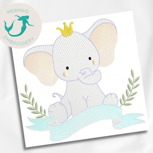 Elephant Prince embroidery design, baby embroidery design machine, Animal embroidery pattern, file instant download, newborn embroidery