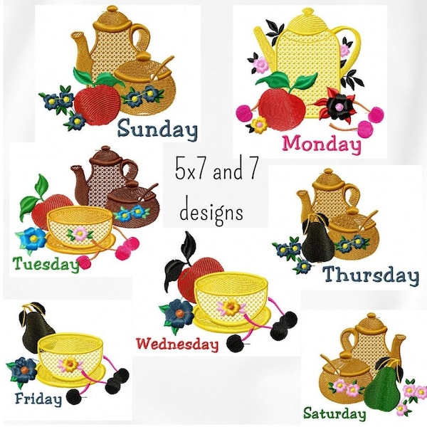 Days of the Week embroidery design kitchen embroidery design machine fruits embroidery pattern file instant download towel embroidery design