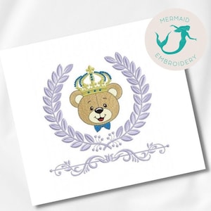 Bear Boy Crown embroidery design, baby embroidery design machine, frame embroidery pattern file instant download, Newborn embroidery