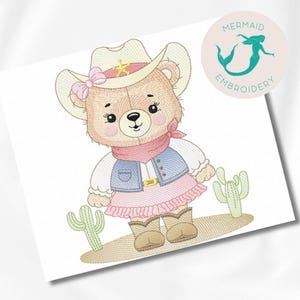 Bear Cowgirl embroidery designs girl embroidery design machine bear embroidery pattern file instant download baby embroidery baby design