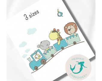 Baby animals train embroidery design, baby embroidery design machine, Animals embroidery pattern, file instant download, newborn embroidery