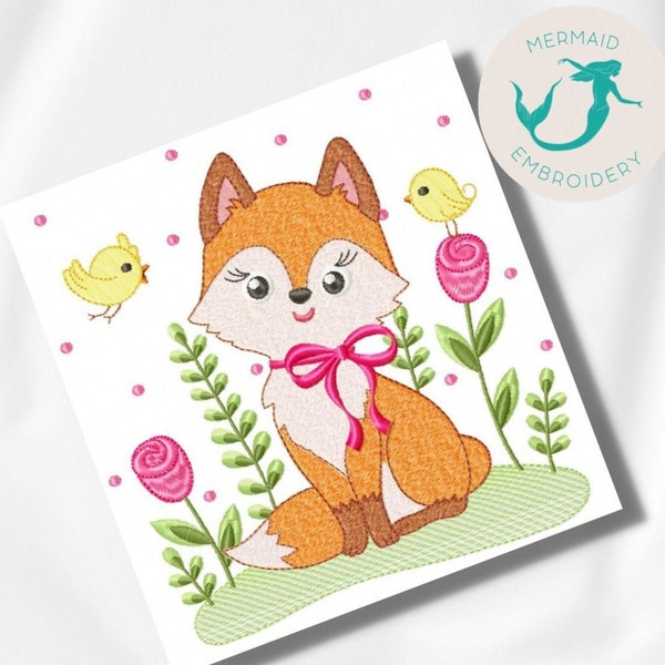 Cute fox Girl embroidery design animals embroidery design machine kids embroidery pattern file instant download baby embroidery design