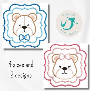 Bears Applique embroidery design, baby embroidery design machine, Frame embroidery pattern file instant download, newborn embroidery design