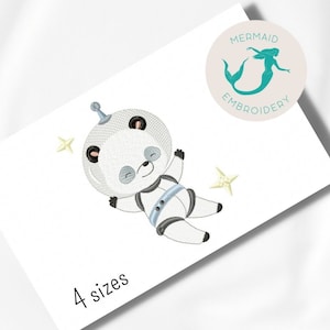 Panda Astronaut embroidery design, baby embroidery design machine, newborn embroidery pattern, file instant download, Kids embroidery design