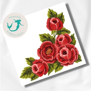 Red Roses embroidery design, floral embroidery design machine, flower embroidery pattern, file instant download, towel embroidery design