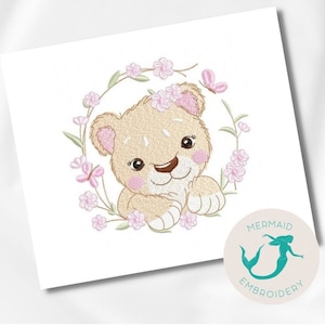 Leonessa Fiori ricamo design animali ricamo design macchina bambino ricamo modello file instant download Neonato ricamo design