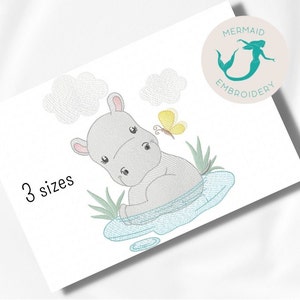 Cute baby hippo embroidery design, baby embroidery design machine, animals embroidery pattern, file instant download, baby embroidery design