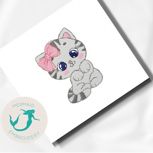 Cat Girl Diseño de bordado ondulado, máquina de diseño de bordado para niñas, patrón de bordado de muñecas, descarga instantánea de archivos, diseño de bordado para bebés