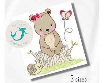 Lindo diseño de bordado de niña oso, máquina de diseño de bordado para bebés, archivo de patrón de bordado de animales descarga instantánea diseño de bordado de recién nacidos