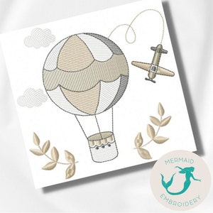 Balloon and plane embroidery design, boy embroidery design machine, baby embroidery pattern, file instant download, newborn embroidery