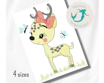 Deer Girl embroidery design, baby embroidery design machine, Animals embroidery pattern, file instant download, newborn embroidery