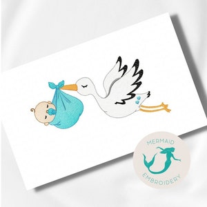Stork and Baby Boy embroidery design, newborn embroidery design machine, cute embroidery pattern ,file instant download, Baby boy embroidery