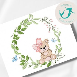 Disegni di ricamo per cornice ragazza orso disegno di ricamo per ragazza macchina per ricamo orso file download immediato ricamo bambino bambino