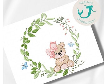 Bär Mädchen Rahmen Stickmotive Mädchen Stickdesign Maschine Bär Stickmuster Datei sofortiger Download Baby Stickerei Baby