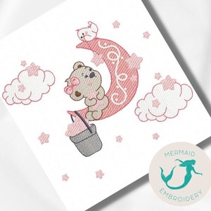 Bear Girl Moon embroidery designs girl embroidery design machine bear embroidery pattern file instant download baby embroidery baby design