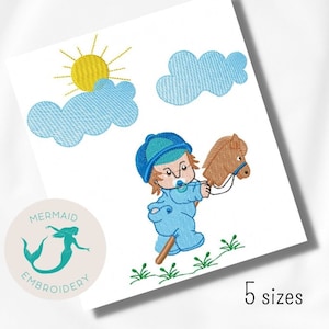 Baby Boy and horse embroidery design, newborn embroidery design machine, cute embroidery pattern ,file instant download, Baby boy embroidery