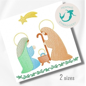 Holy Family embroidery design machine, Christmas embroidery pattern, Holiday embroidery, Jesus embroidery, Christmas design rippled