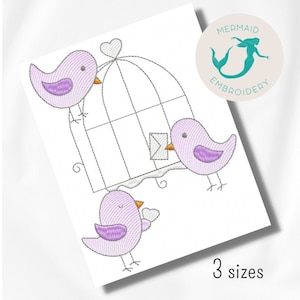 Bird Heart embroidery design  cute birds embroidery design machine animals embroidery pattern file instant download baby embroidery design