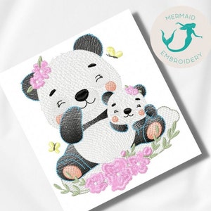 Panda mamma flicka broderidesign baby broderidesign maskindjur broderimönster fil direkt nedladdning baby broderidesign