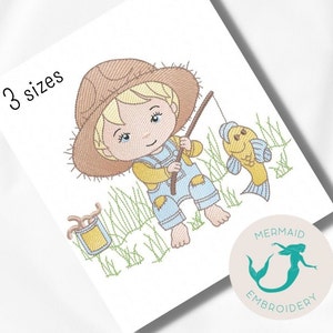 Cute Fisherman embroidery design, Kids embroidery design machine, baby embroidery pattern, file instant download, newborn embroidery