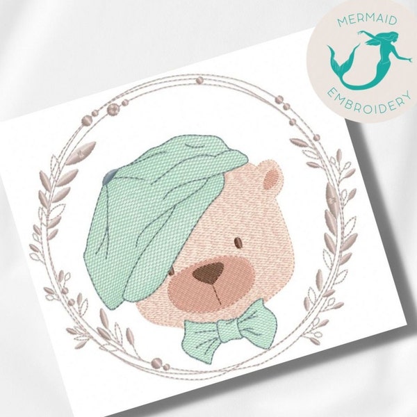 Cute Bear Frame embroidery design, baby embroidery design machine, Frame embroidery pattern file instant download, newborn embroidery design