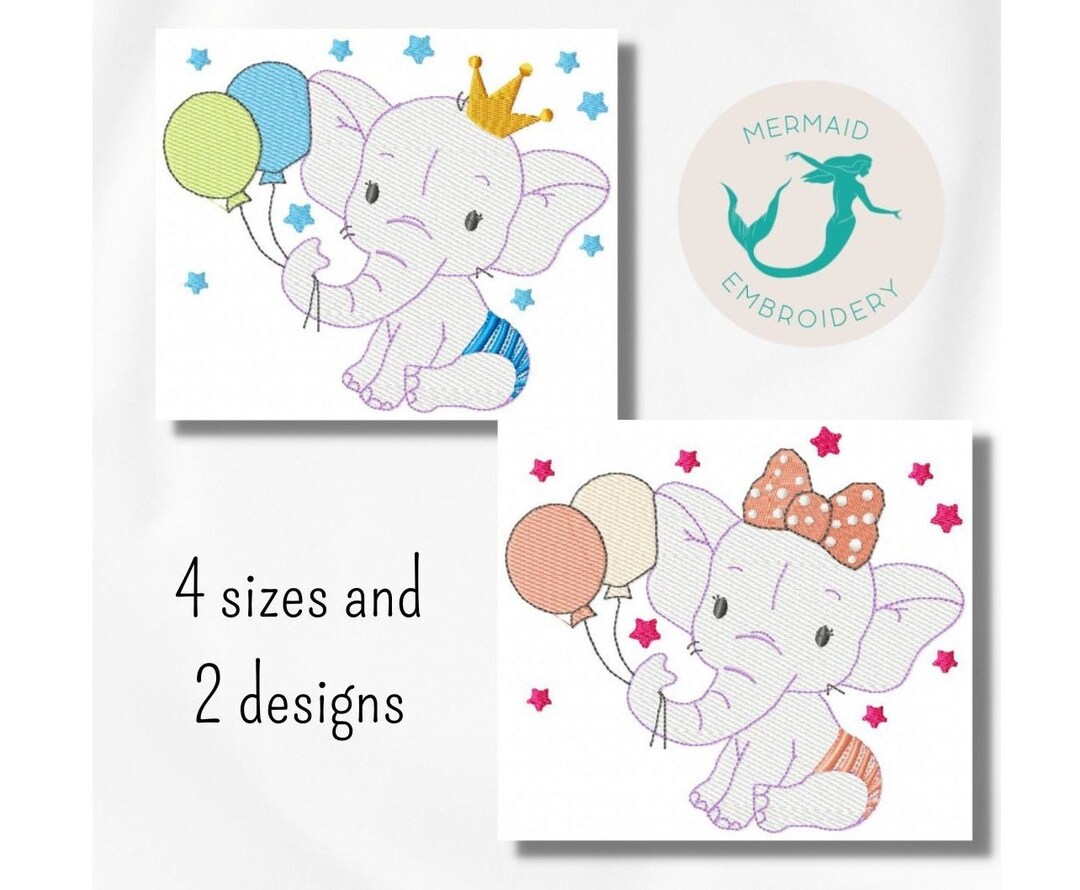 Elephants Embroidery Design, Baby Embroidery Design Machine, Animals