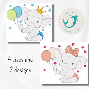 Elephants embroidery design, baby embroidery design machine, animals embroidery pattern file instant download newborn embroidery design