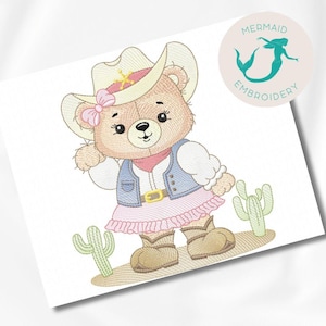 Bear Cowgirl 2 embroidery designs girl embroidery design machine bear embroidery pattern file instant download baby embroidery baby design