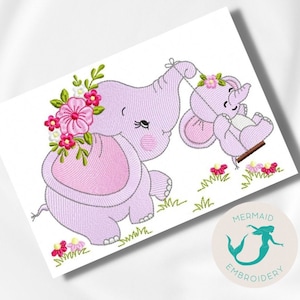 Elephant Girl embroidery design, baby embroidery design machine, Animal embroidery pattern, file instant download, newborn embroidery