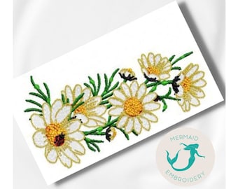 Daisy embroidery design floral embroidery design machine flower embroidery pattern file instant download towel embroidery design