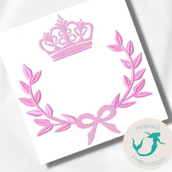 Pink Frame Crown broderie design bébé broderie machine à broder serviette broderie motif fichier téléchargement instantané nouveau-né broderie design