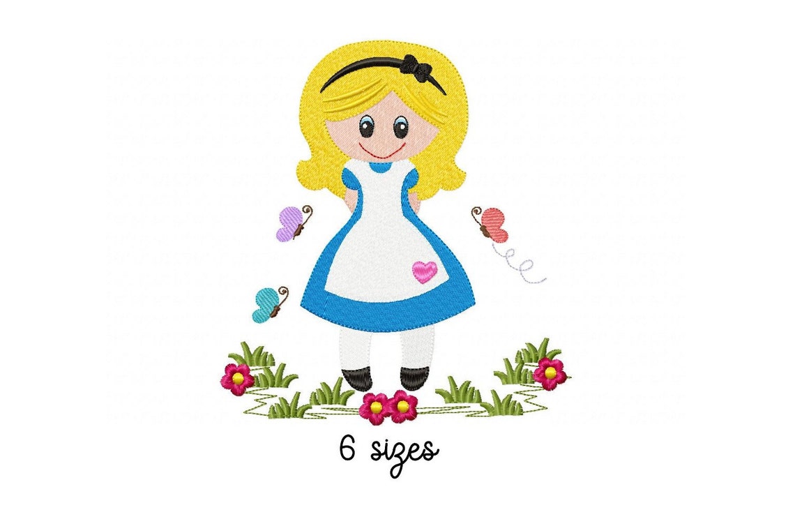 Alice in Wonderland embroidery design machine Girls Etsy