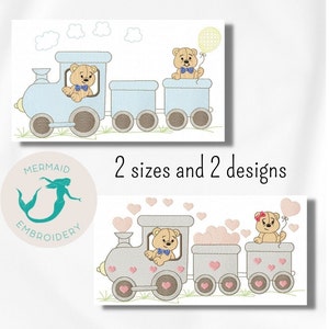 Bear Train embroidery design, baby embroidery design machine, bears embroidery pattern, file instant download, baby embroidery baby design