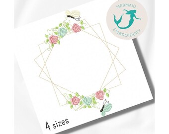 Roses Frame embroidery design floral embroidery design machine flower embroidery pattern file instant download towel embroidery design